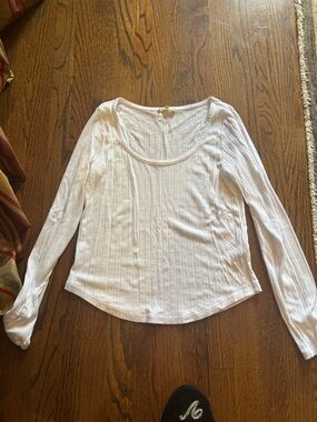 Women’s White Ribbed Scoop Neck Long Sleeve Top Pointe Large